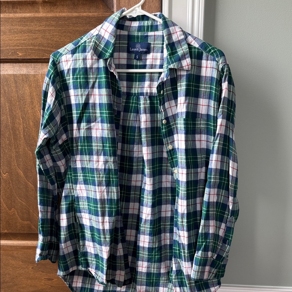 Lauren James  Blue and Green Plaid Casual Shirt